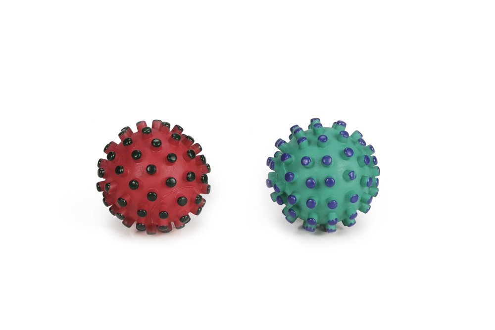 Stekelbal voor huisdieren: rode en blauwpaarse noppenbal, rond, 10 cm