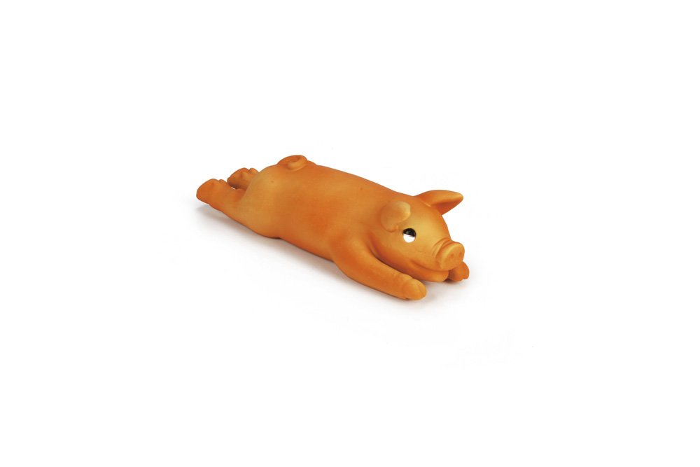 Klein latex biggetje, oranje, met ronde oogopening