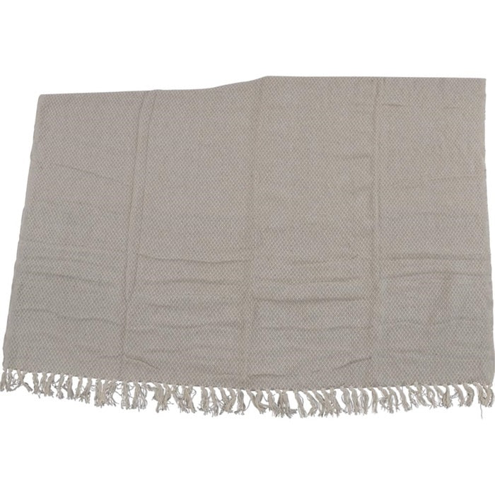 Beige plaiddeken met ruitpatroon en franjes, 125x150 cm