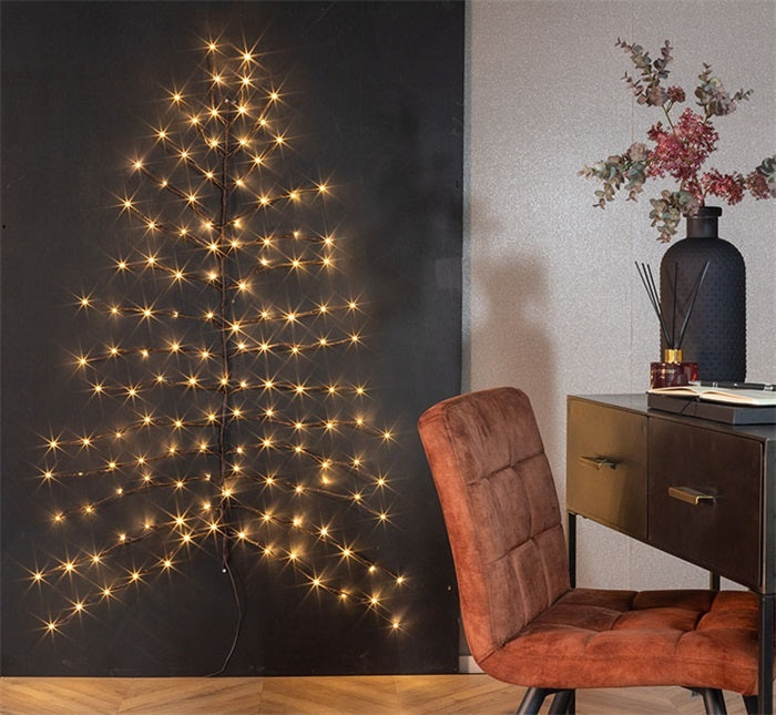 Flexibele LED-kerstboom Ziggy S bruin met warmwitte lichtjes, wanddecoratie in boomvorm