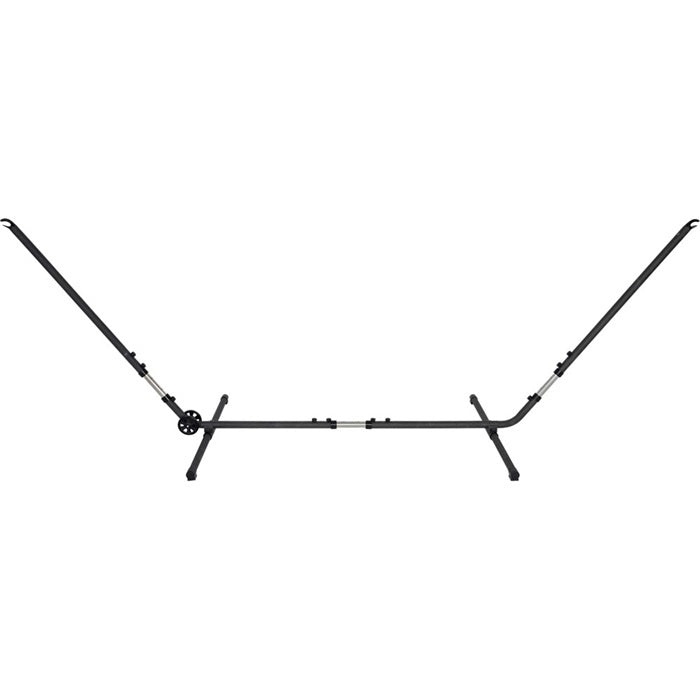Metalen hangmatframe met wielen, zwart frame met ronde poten en zijsteunen
