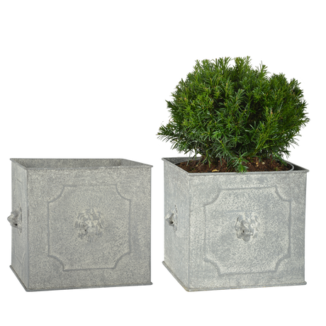 Esschert design - Aged Metal bloempot Leeuw vierkant set van 2