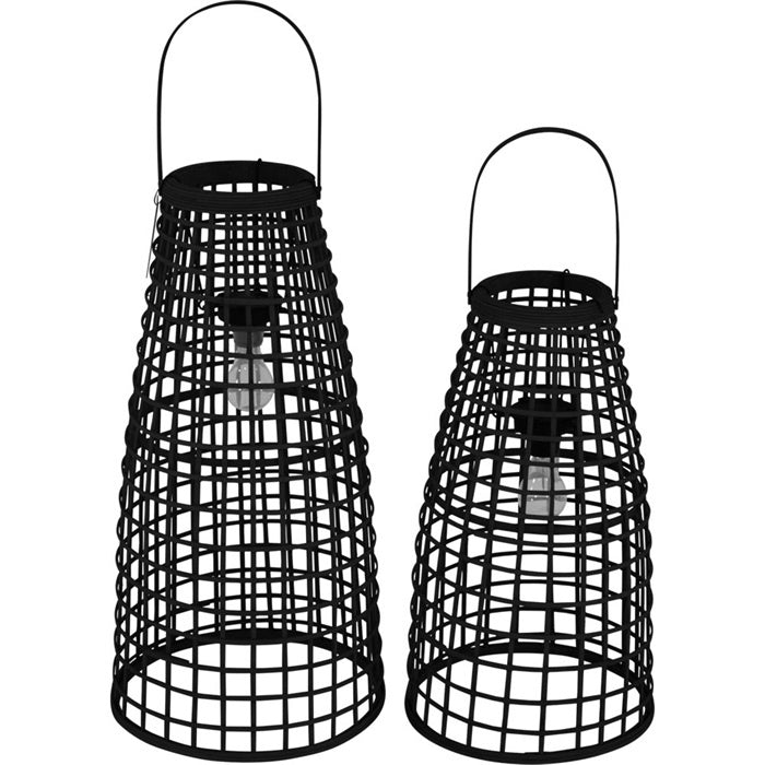 Set van 2 zwarte LED-lantaarns met draadkooi en handvat