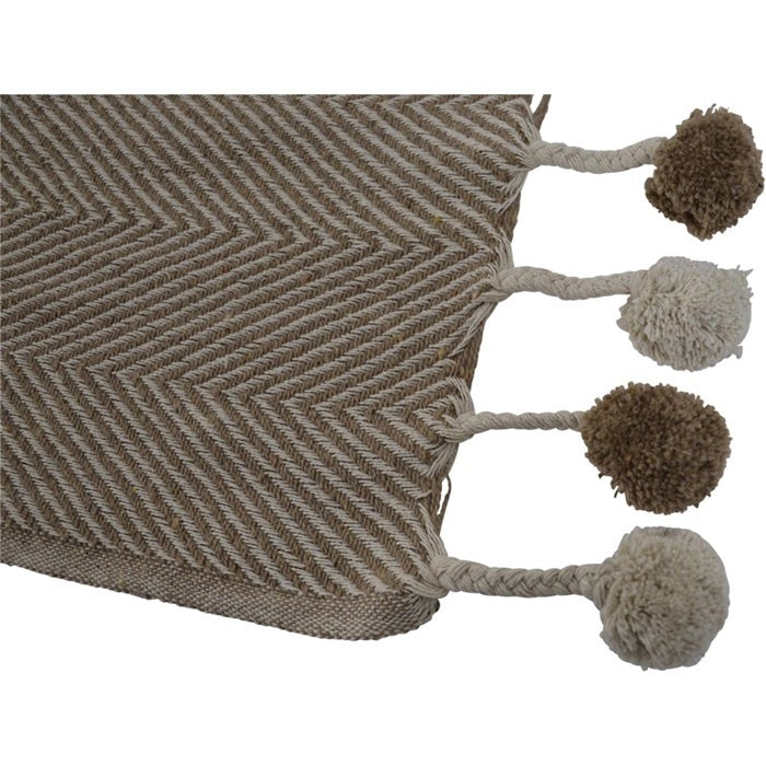 Bruin plaid met visgraatweefsel en pomponkoord om de rand