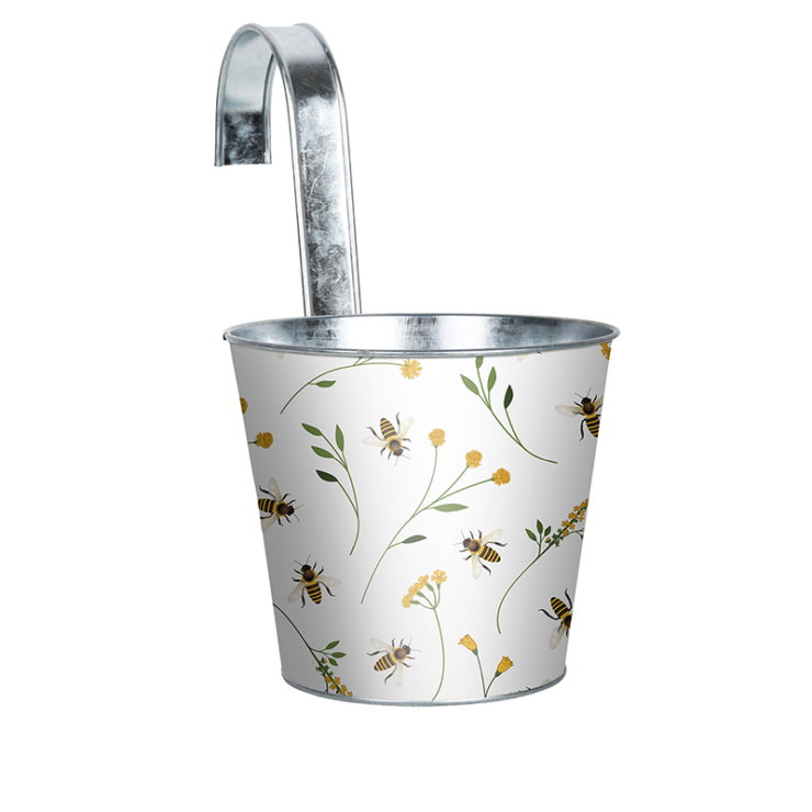 Esschert Design - Bloempot met bijenprint en haak