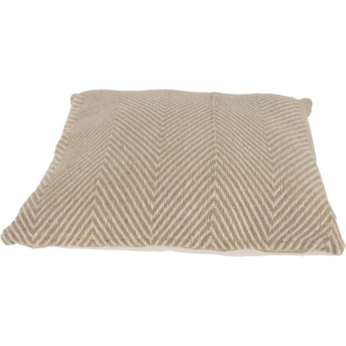 Sierkussen 40x40 cm, beige/bruin visgraatpatroon met omgeslagen hoeken