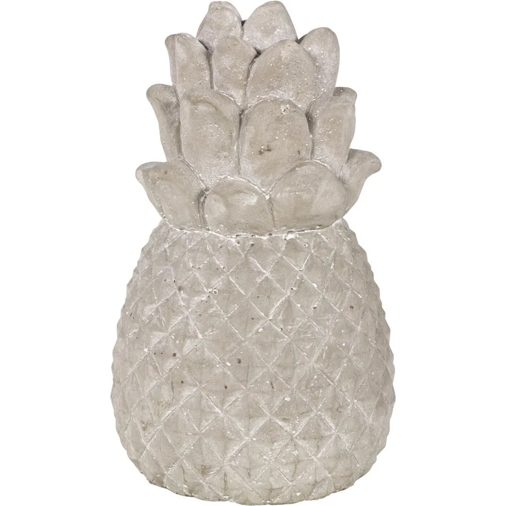 Cementen ananasfiguur, grijze betonnen textuur met getande schubben