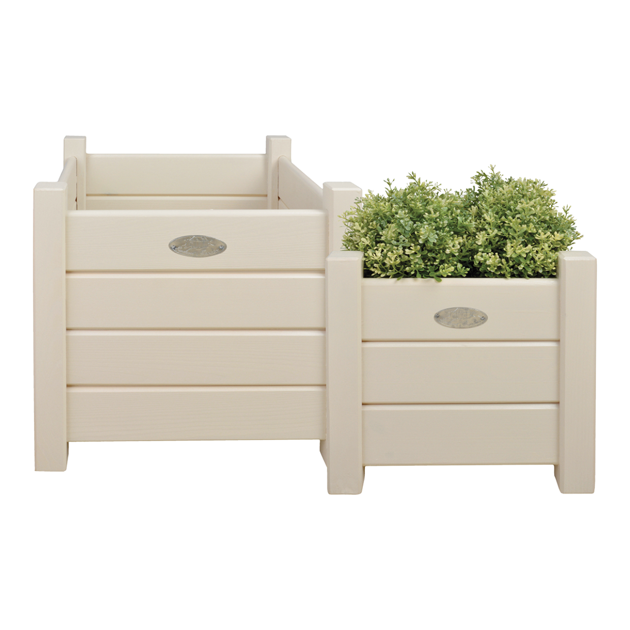 Vierkante witte plantenbak set S/L met twee bakken en groene planten
