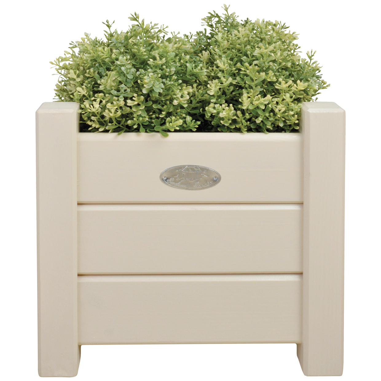 Vierkante witte plantenbak met groene plantvulling