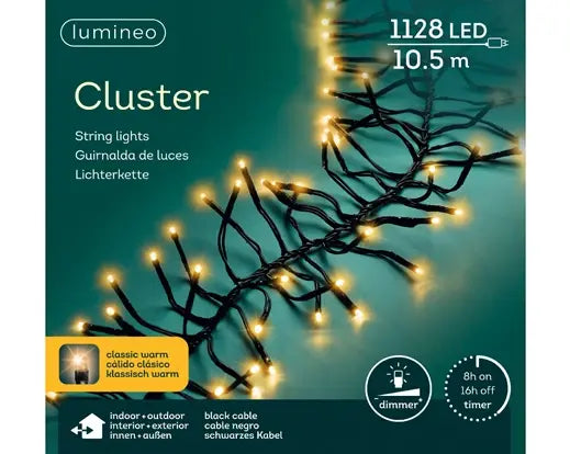 LED clusterlichtenset met zwarte kabel en warm witte lampjes voor buiten