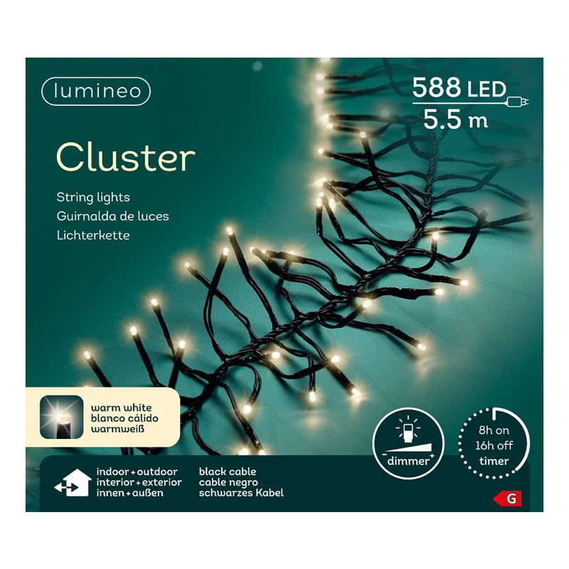 LED-clusterlicht 5,5 m met warmwitte lampjes en zwarte kabel