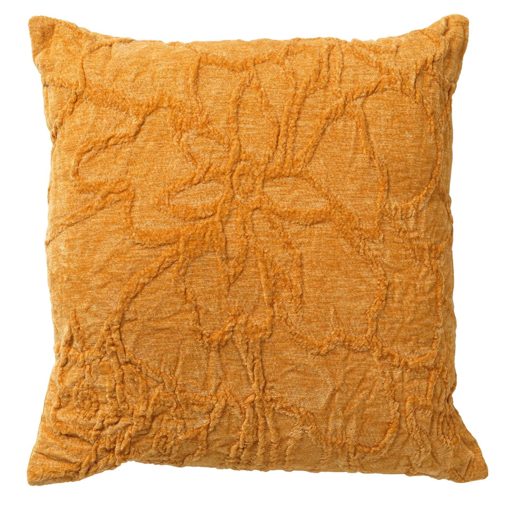 Sierkussen Flora 45x45 cm, goudgele reliëf bloemenstructuur