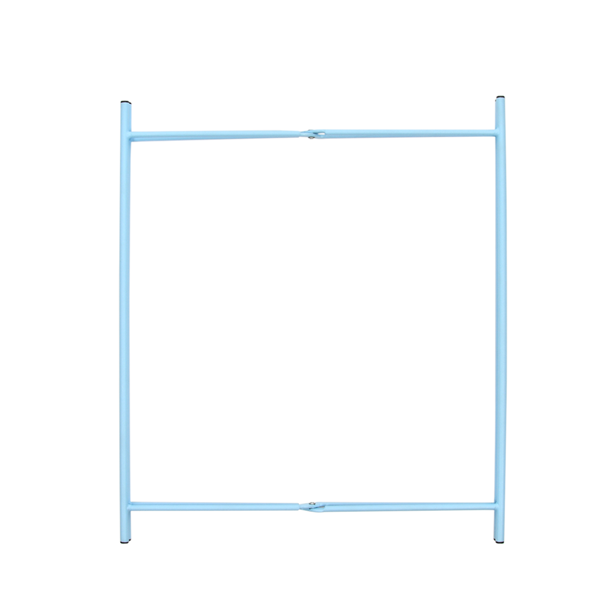 Blauwe metalen bijzettafel met rechthoekig frame en twee steunrekken