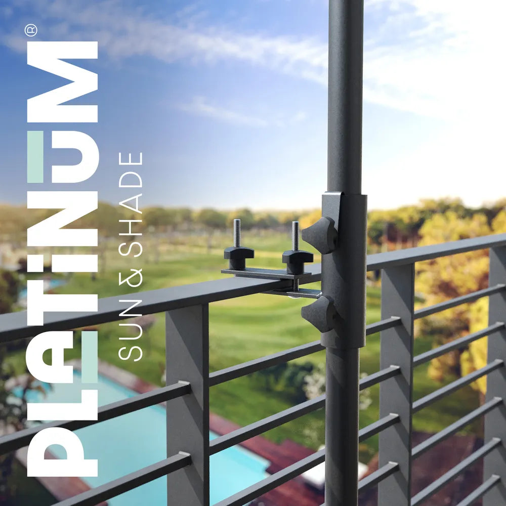 Balkonrail met horizontale platte stang en klem, donkergrijze afwerking