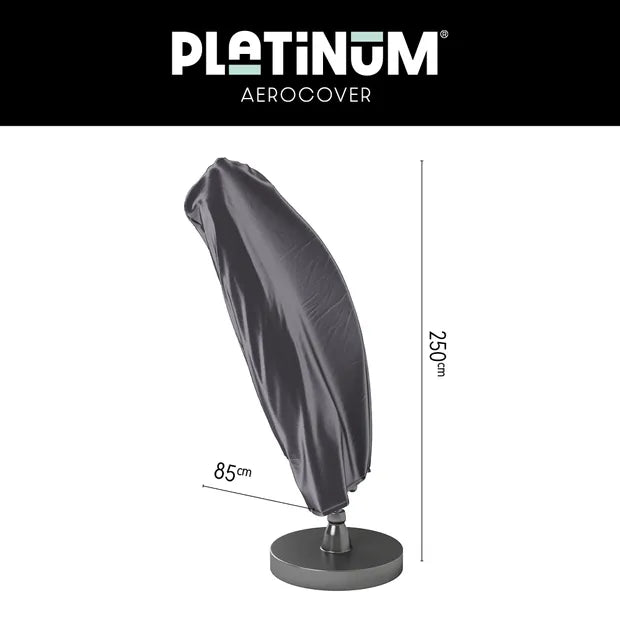 Zweefparasolhoes H250x85, grijze hoes over zweefparasol op ronde voet