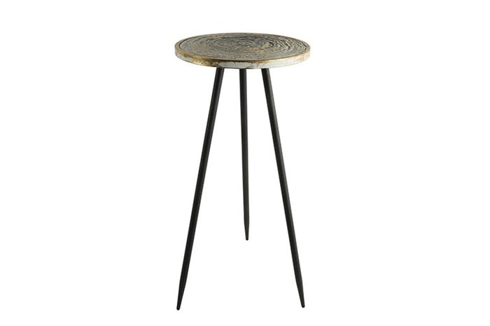 Ronde bijzettafel met grijs blad en zwarte driepoot