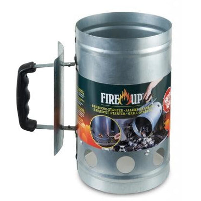 Barbecue-aanmaakstarter Fire-Up: metalen cilinder met handgreep en bevestigingsbeugel