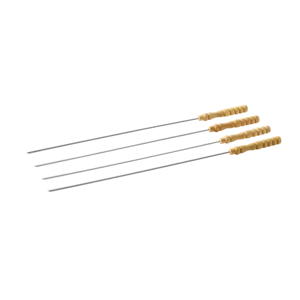 Set barbecuespiesen met chroom staven en houten handgrepen