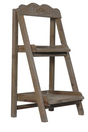 Bruine houten etagère met twee legplanken en open ladderframe