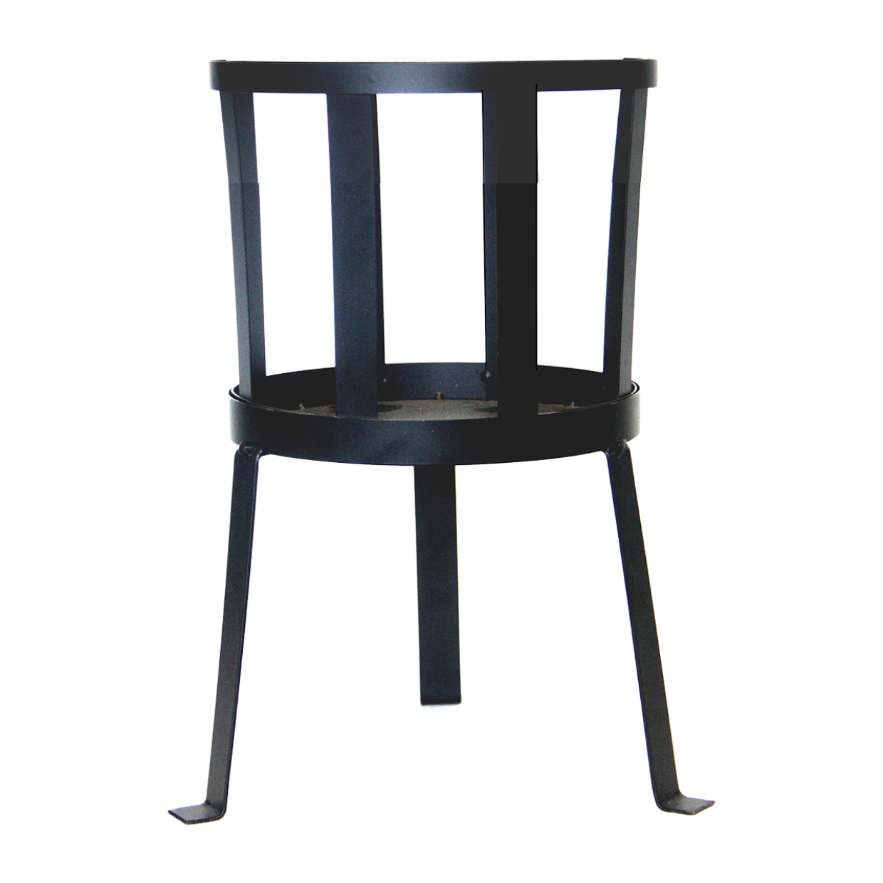 Standaard voor Zweedse fakkels, zwart metalen frame met pootjes en ring