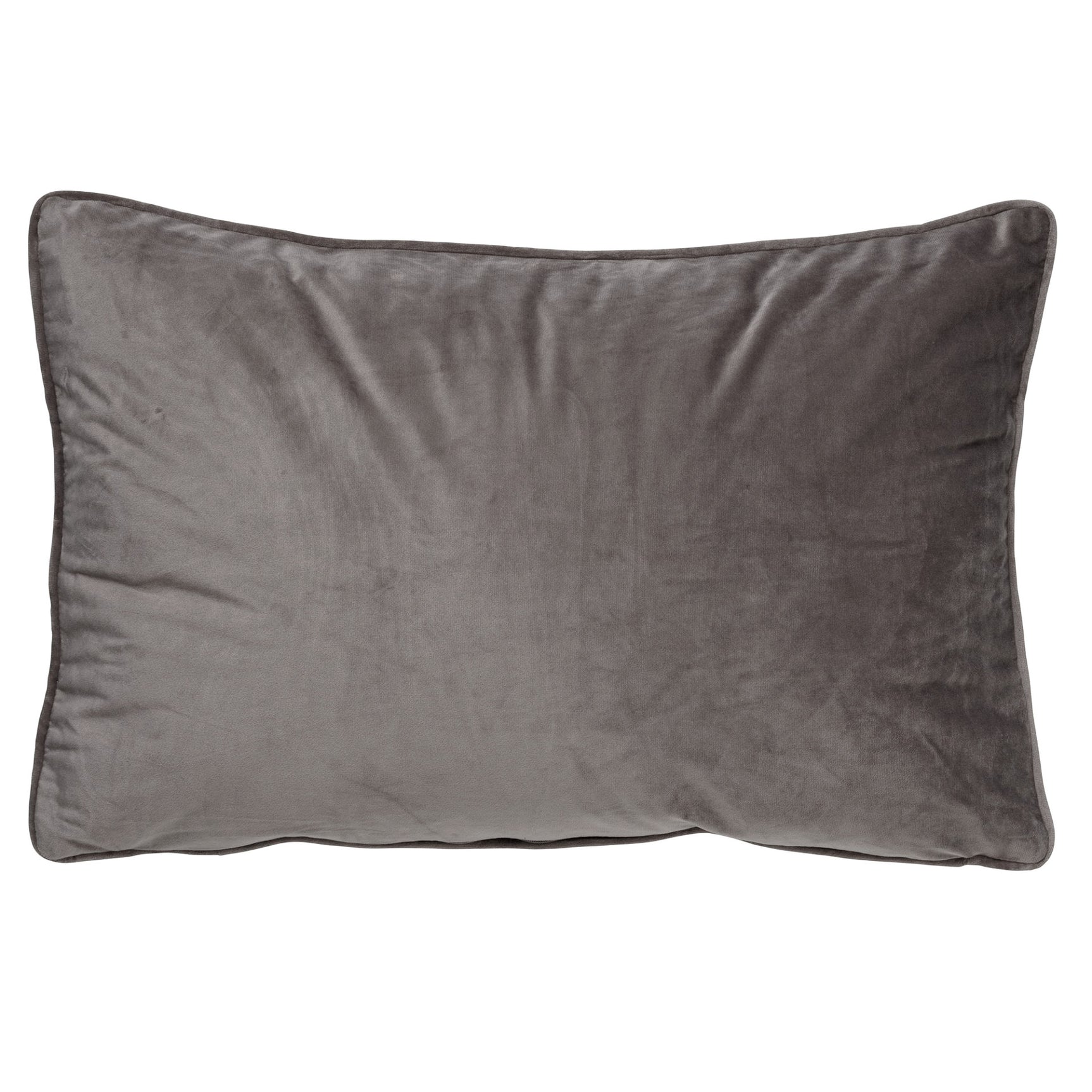 Taupe fluwelen sierkussen met effen voorzijde en afgeronde hoeken, 40x60 cm.