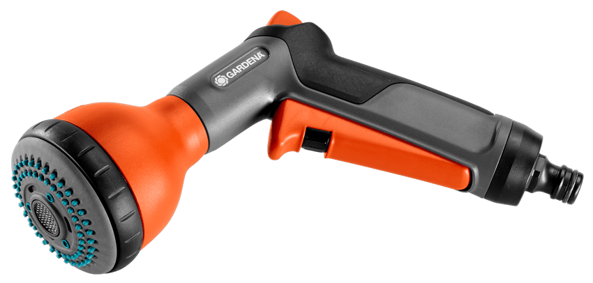 Gardena multifunctionele broes met oranje handgreep en verstelbare spuitkop