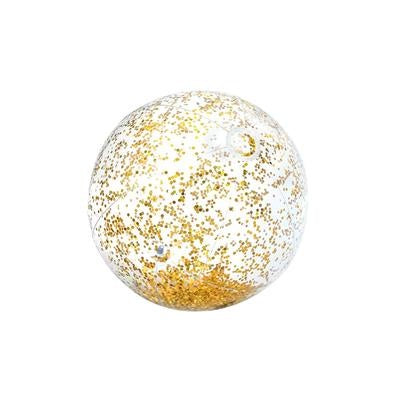 Glitter strandbal 71 cm, goudkleurig met zilveren glitters