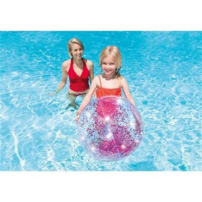Glitter strandbal 71 cm, roze met zilveren glitters