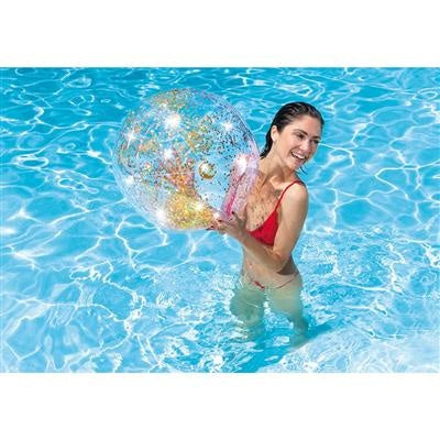 Glitter strandbal 71 cm, goudkleurig met zilveren glitters