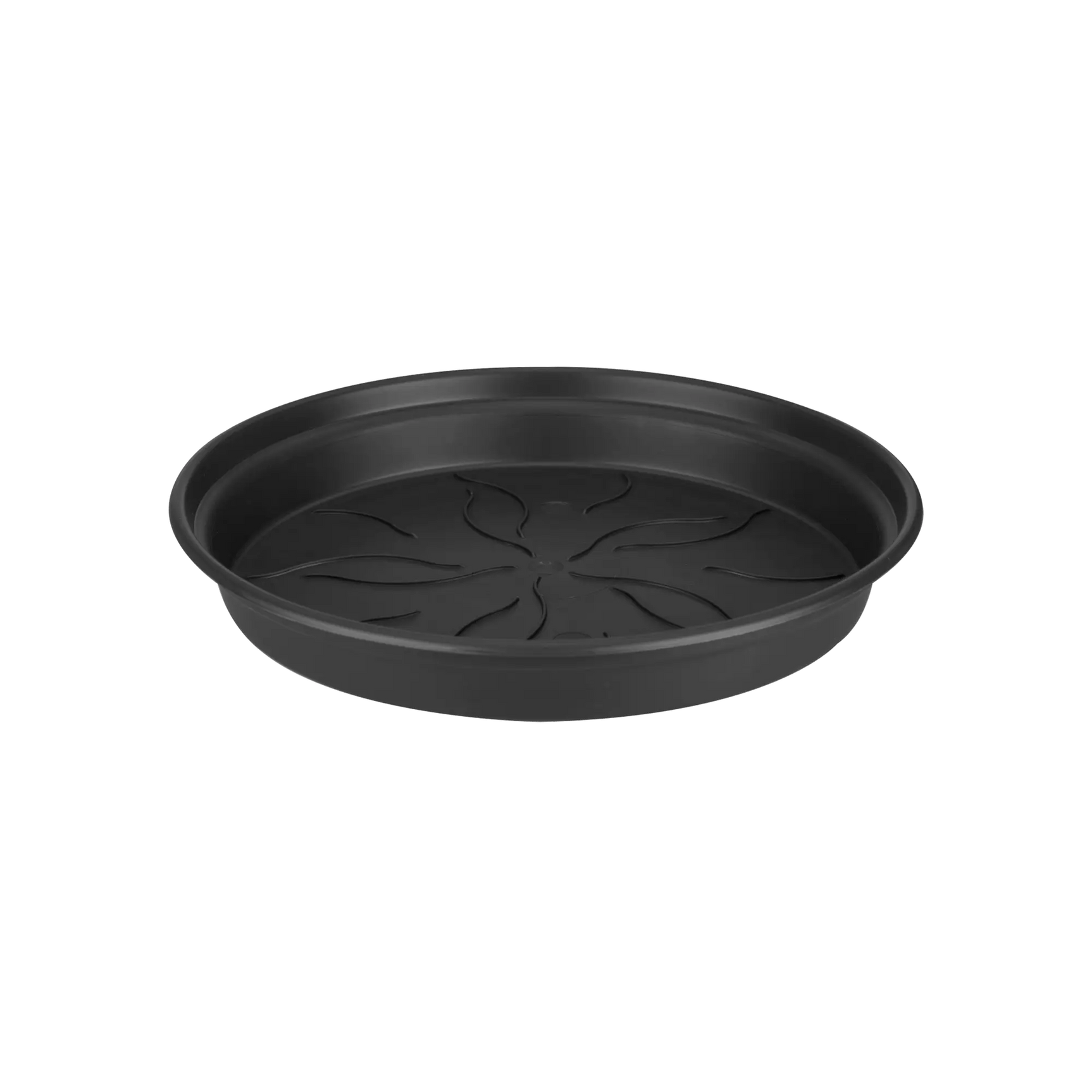 Zwarte plantenopvangschotel met sierpatroon, 10 cm doorsnede