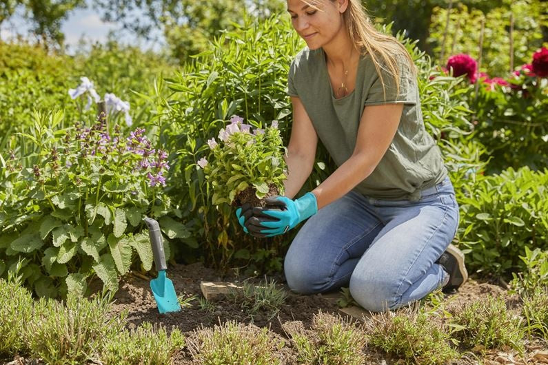 Gardena plant- en bodemhandschoenen XL, turquoise handschoenen bij planten