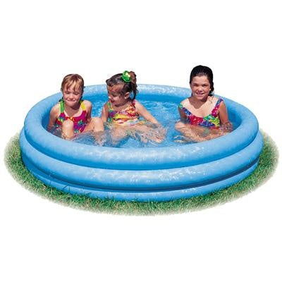 Opblaasbaar rond zwembad met blauw zwembadgedeelte en brede rand