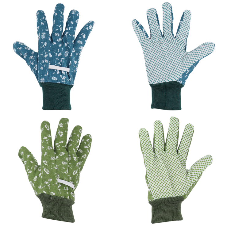 Esschert Design katoenen tuinhandschoenen M assorti, bloemenprint met donkergroene boorden
