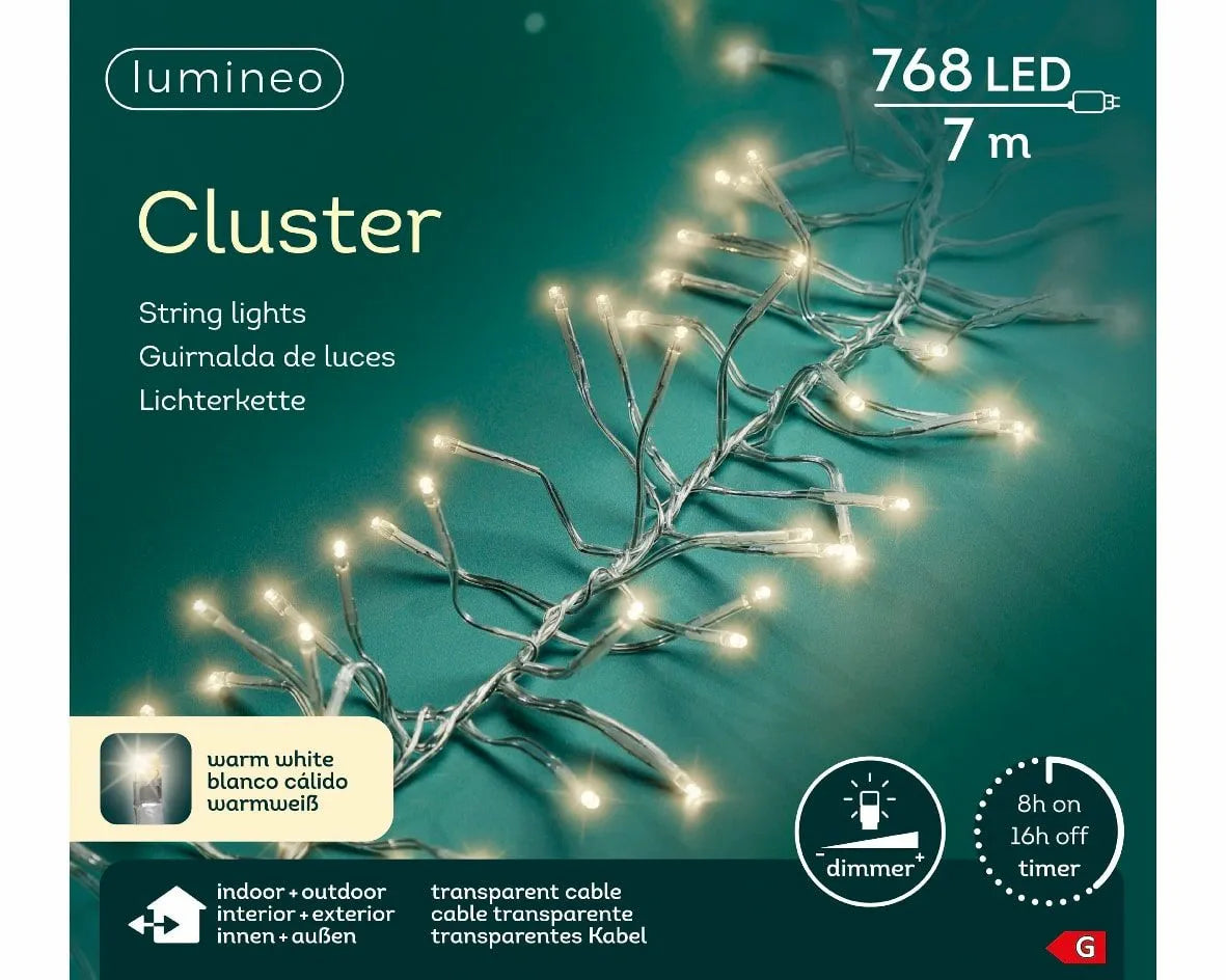 LED-clusterlichtslinger met warmwitte LED’s en transparante kabel