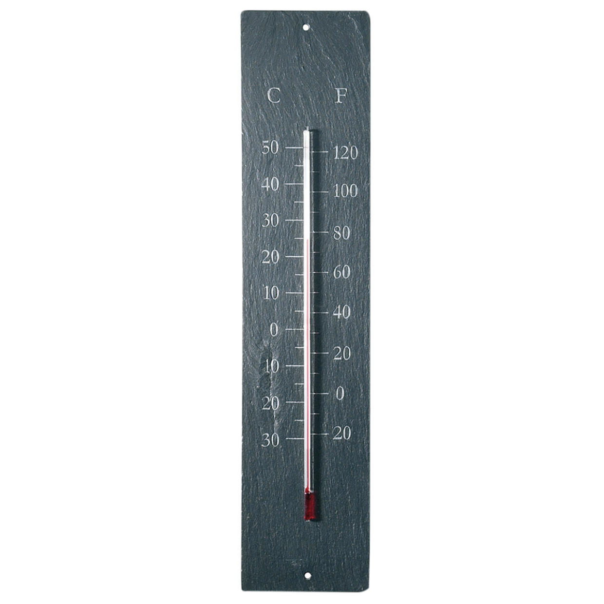 Leisteen thermometer met temperatuurschaal in graden Celsius en Fahrenheit