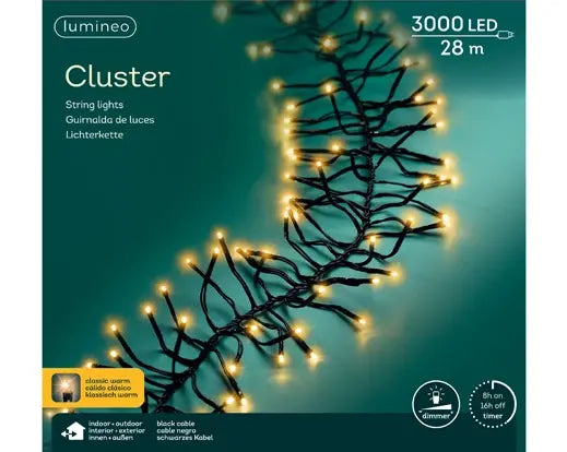 Lumineo Cluster 28m-3000LED zwart/klassiek warm