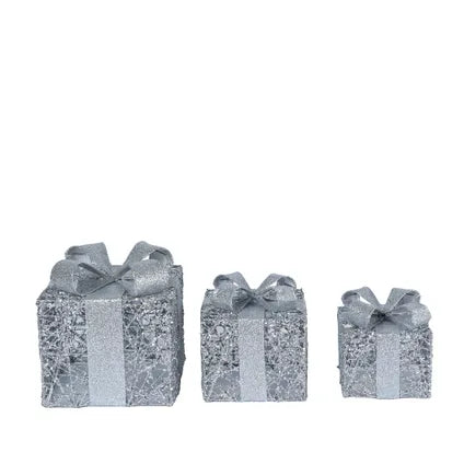 Set van 3 zilveren decoratieve ijzeren cadeautjes met strik en ingepakte details