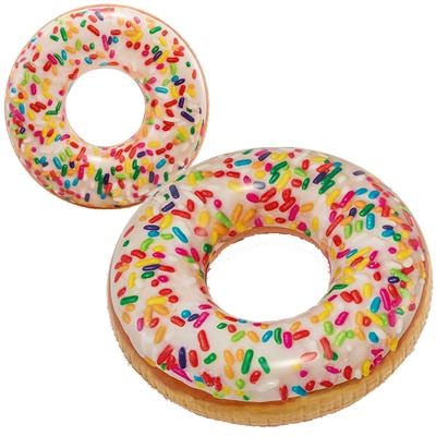 Opblaasbare donutzwembadband met witte glazuurlaag en kleurrijke sprinkles
