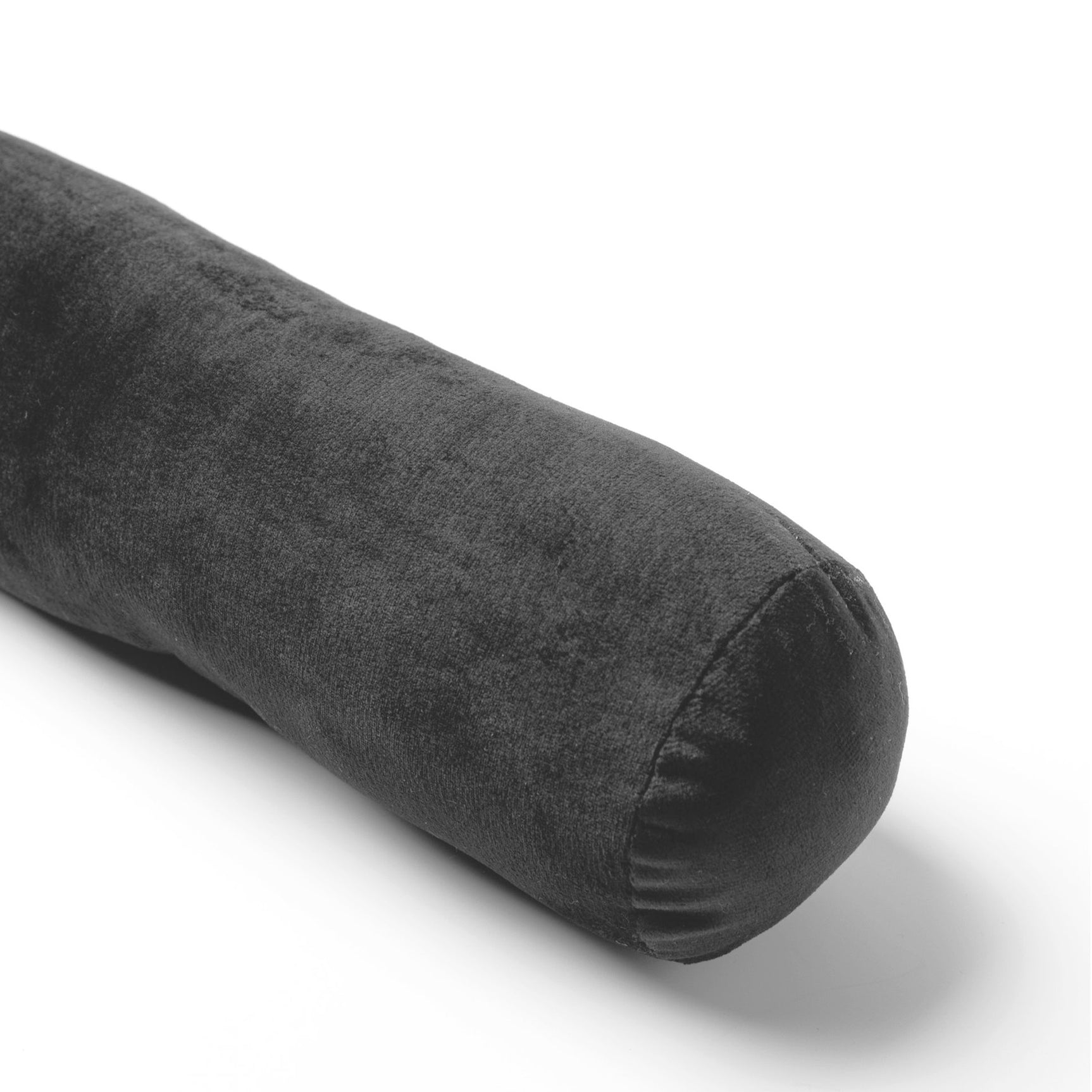 Tochtstopper van grijs velours, cilinderrol voor onder de deur