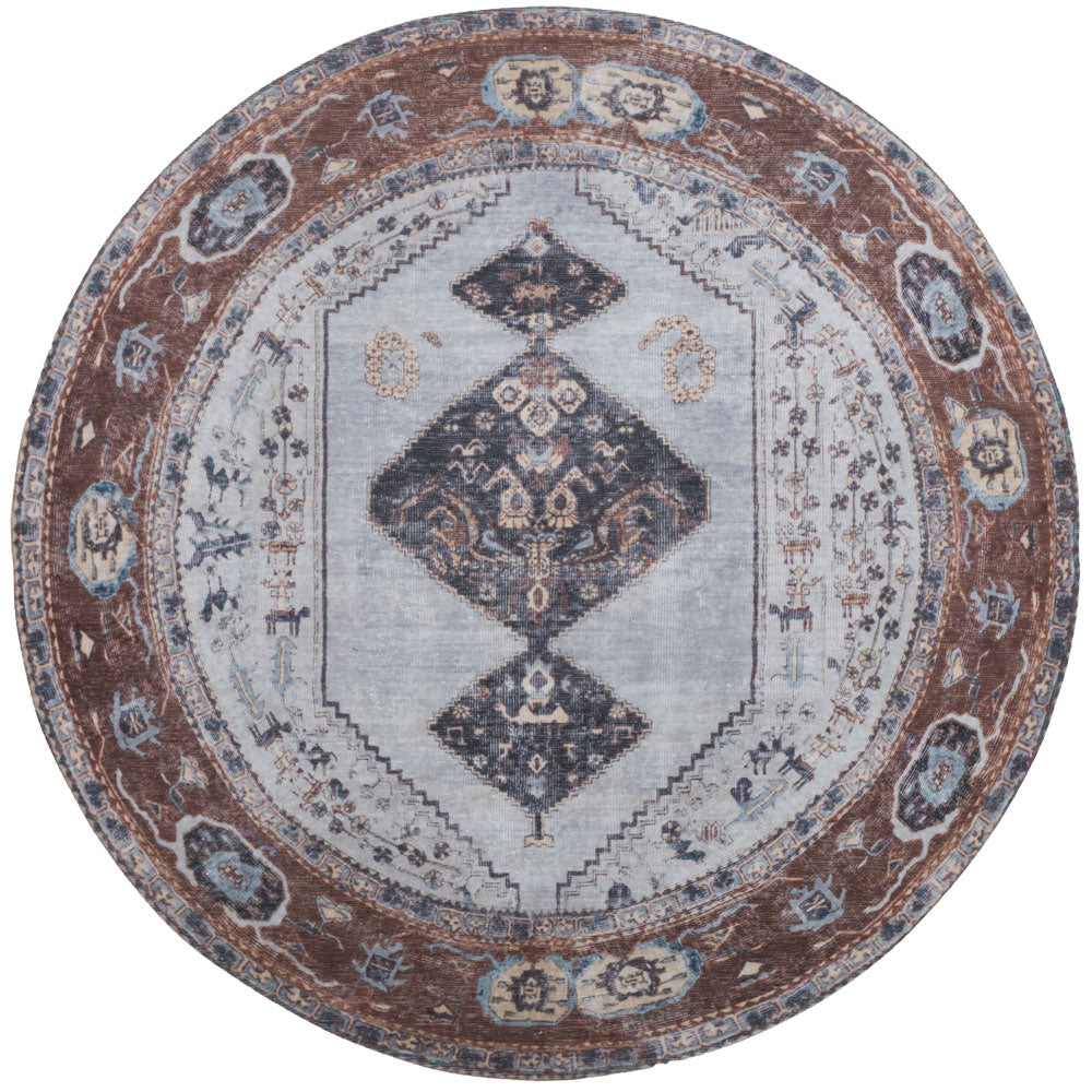 Vloerkleed Karaca Antraciet/Brown 09 Rond ø160 cm