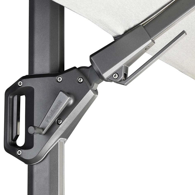Zweefparasol frame met kantelmechanisme en bevestiging aan de mast