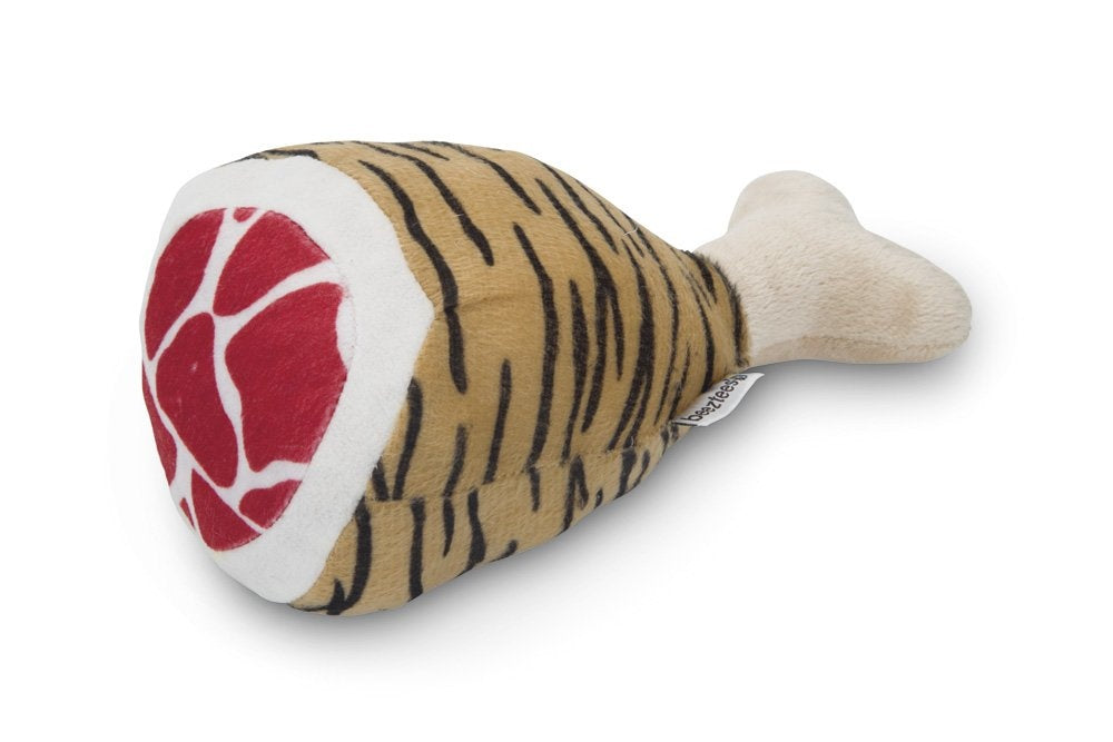 Pluche drumstick met tijgerstrepen en rode voetzool, ca. 22 cm