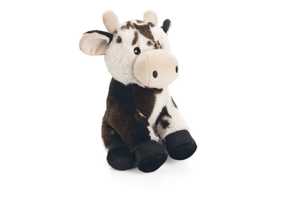 Beeztees knuffelkoe Mina, zwart-wit pluche dier met witte snuit en oor