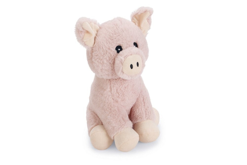 Beeztees knuffelvarken van zacht roze pluche met snuit, zwarte oogjes en hangende oortjes