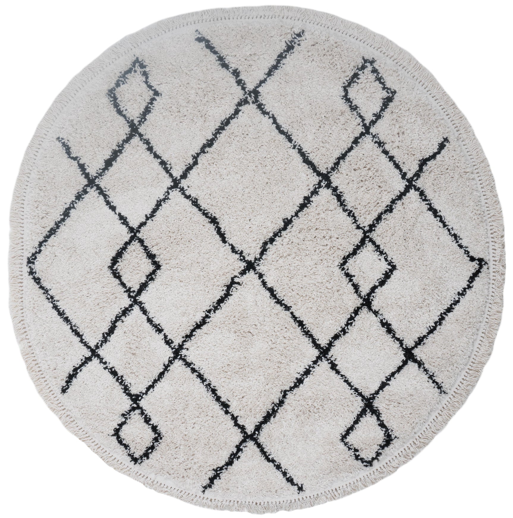 Rond vloerkleed met crèmekleurige ondergrond en zwart ruitpatroon, ø120 cm