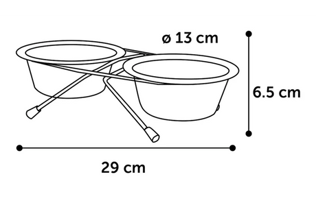 Duo pottenstandaard met twee kommen; Ø13 cm, h 6,5 cm, l 29 cm
