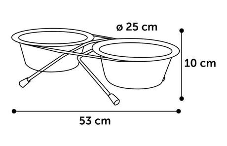 RVS duo kommenstandaard met twee schalen; maat 53×10 cm en Ø25 cm