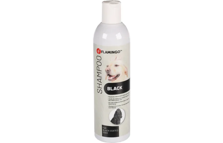 Flamingo shampoo voor zwarte vacht, 300 ml, witte fles met label 'Black'