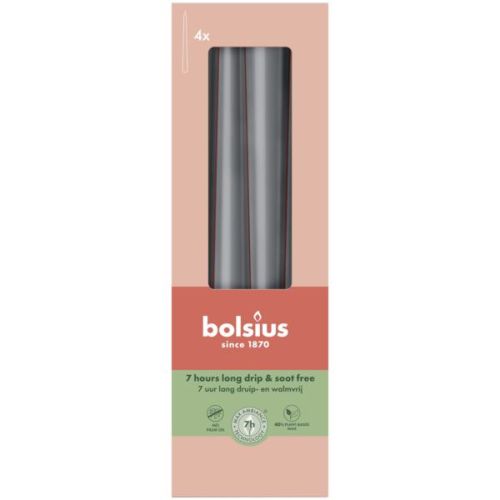 Gotische dinerkaars 245/24 Stormy Grey per 4 stuks - Bolsius