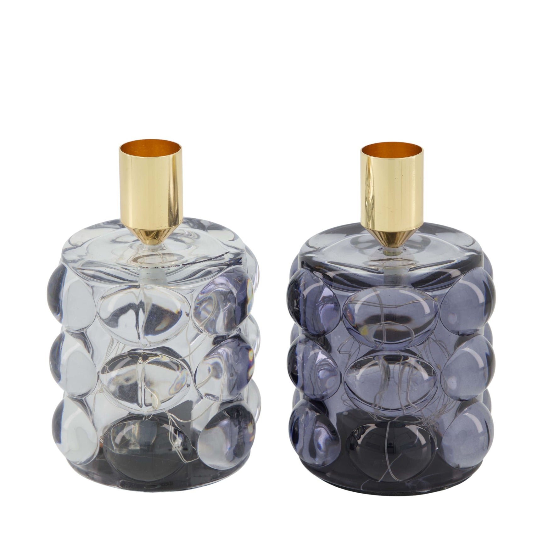 Dinner kaars houder met led glas 8.5x8.5x12.5cm set van 2
